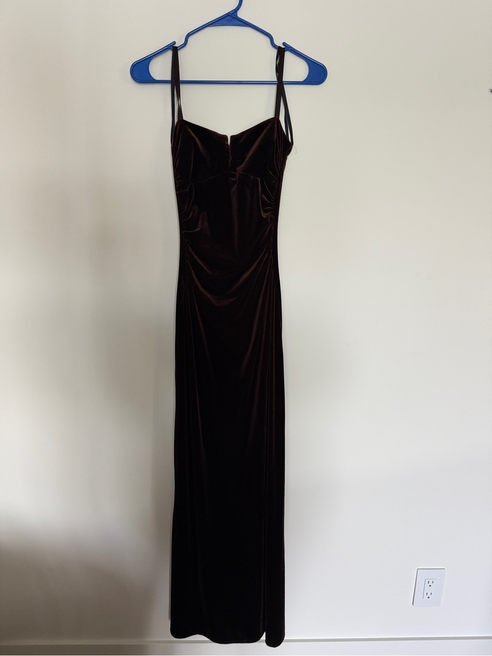 Elegant Brown Velvet Slip Dress with Spaghetti Straps